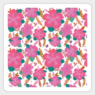 Tropical Pink Hibiscus Flower Pattern Sticker